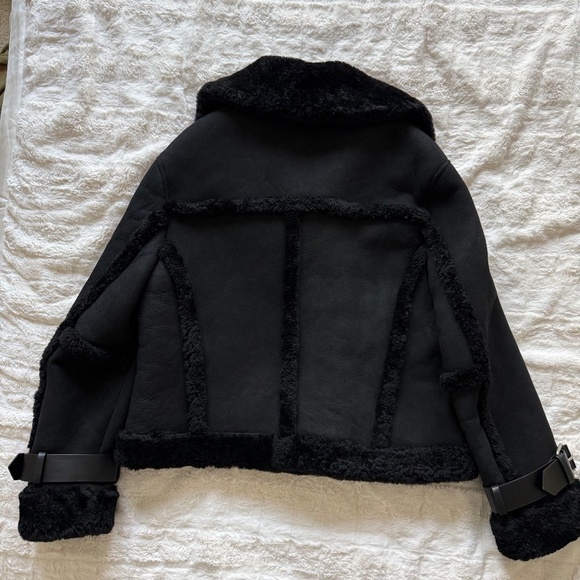 ALLSAINTS Jacket "Farley" Moto-Inspired Genuine Shearling & Suede Leather Sz Lg - Picture 5 of 16